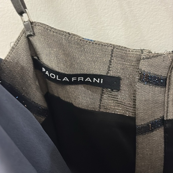 Paola Frani Blue and Gray Pleated Mini Dress - size 6 - beaded - padded bra - Picture 4 of 9